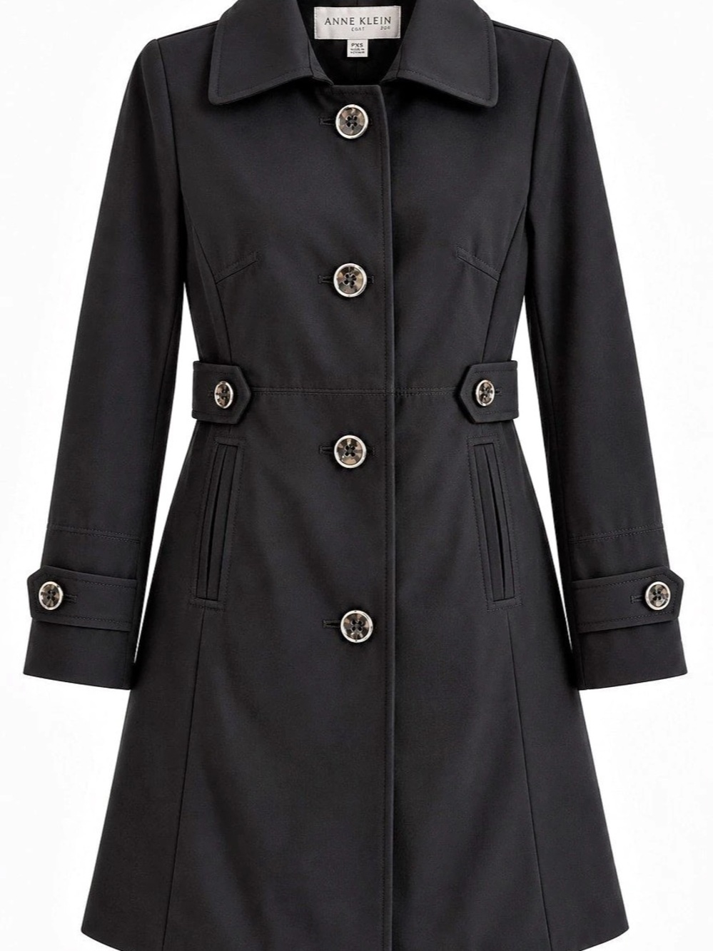 Anne Klein Women's Black Polyester Trench Coat